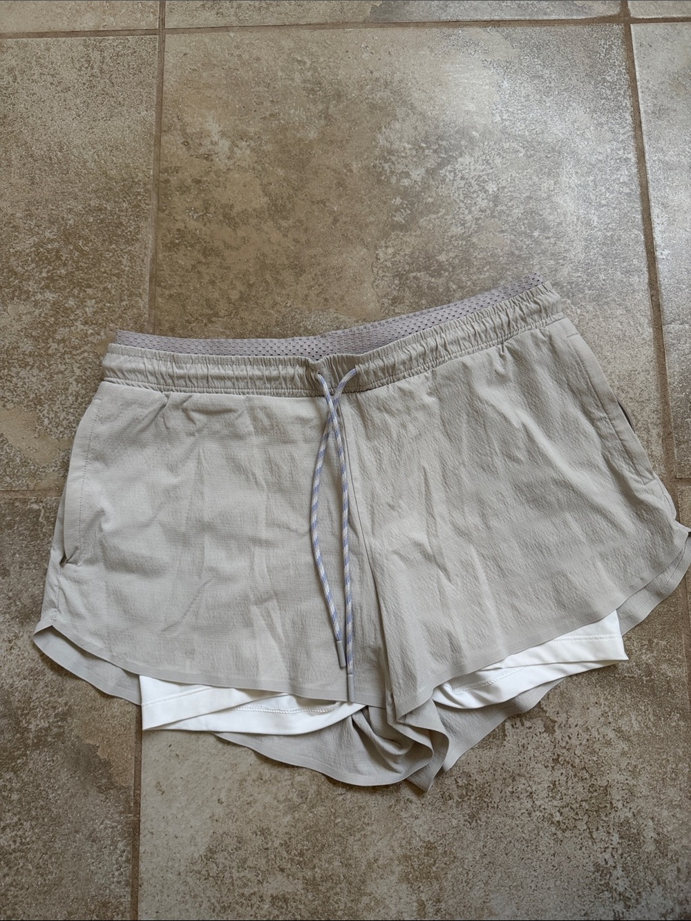 Athleta Beige Layered Athletic Shorts with White Liner